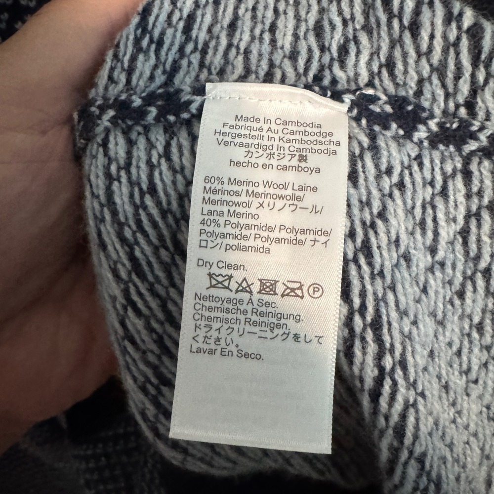 J Crew Rugged Merino Sweater Mens Small Navy Blue Birdseye Wool Blend Pullover - Picture 5 of 8
